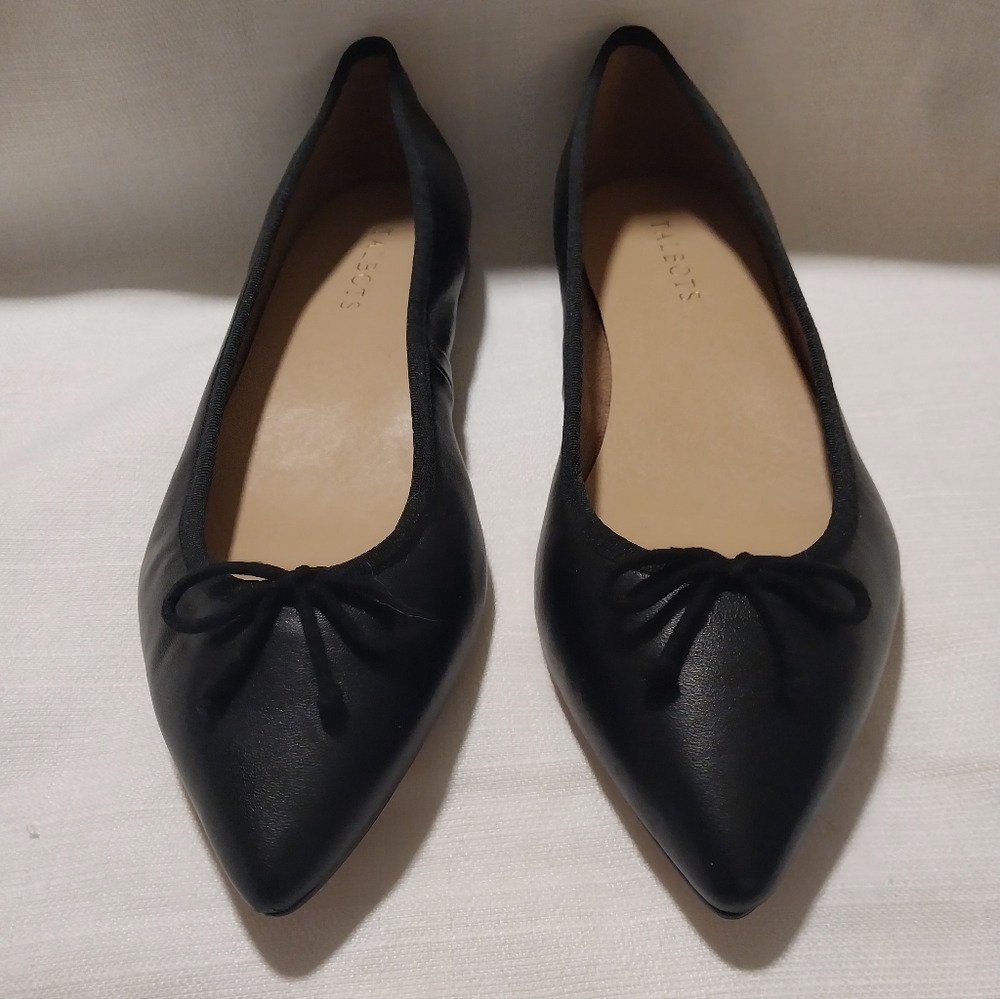 Talbots Black Leather Pointed Toe Ballet Flats